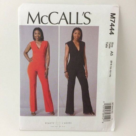 McCalls Pattern 7444 Jumpsuit Uncut Sz 6 8 10 12 14 Deep V Plunge Neckline Sexy - Picture 1 of 10